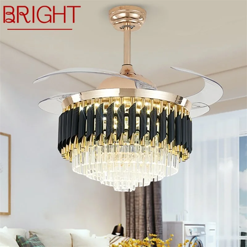 

BRIGHT New Ceiling Fan Light Invisible Luxury Crystal LED Lamp With Remote Control Modern For Home
