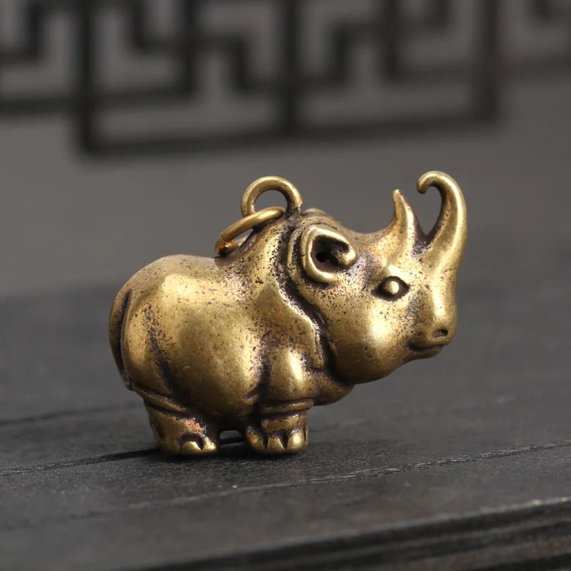 Твердый латунный брелок для ключей Rhinoceros подвеска ручной работы винтажная Чистая медь животное маленькое Украшение Брелок для чая брелок с домашним животным подвеской
