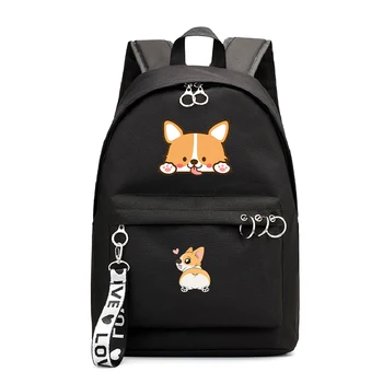 

Funny Corgi Dog Backpack for Women Girls School Bag Teenager Bags Female Harajuku Backpack Black Pink Travel Backpacks Bookbag