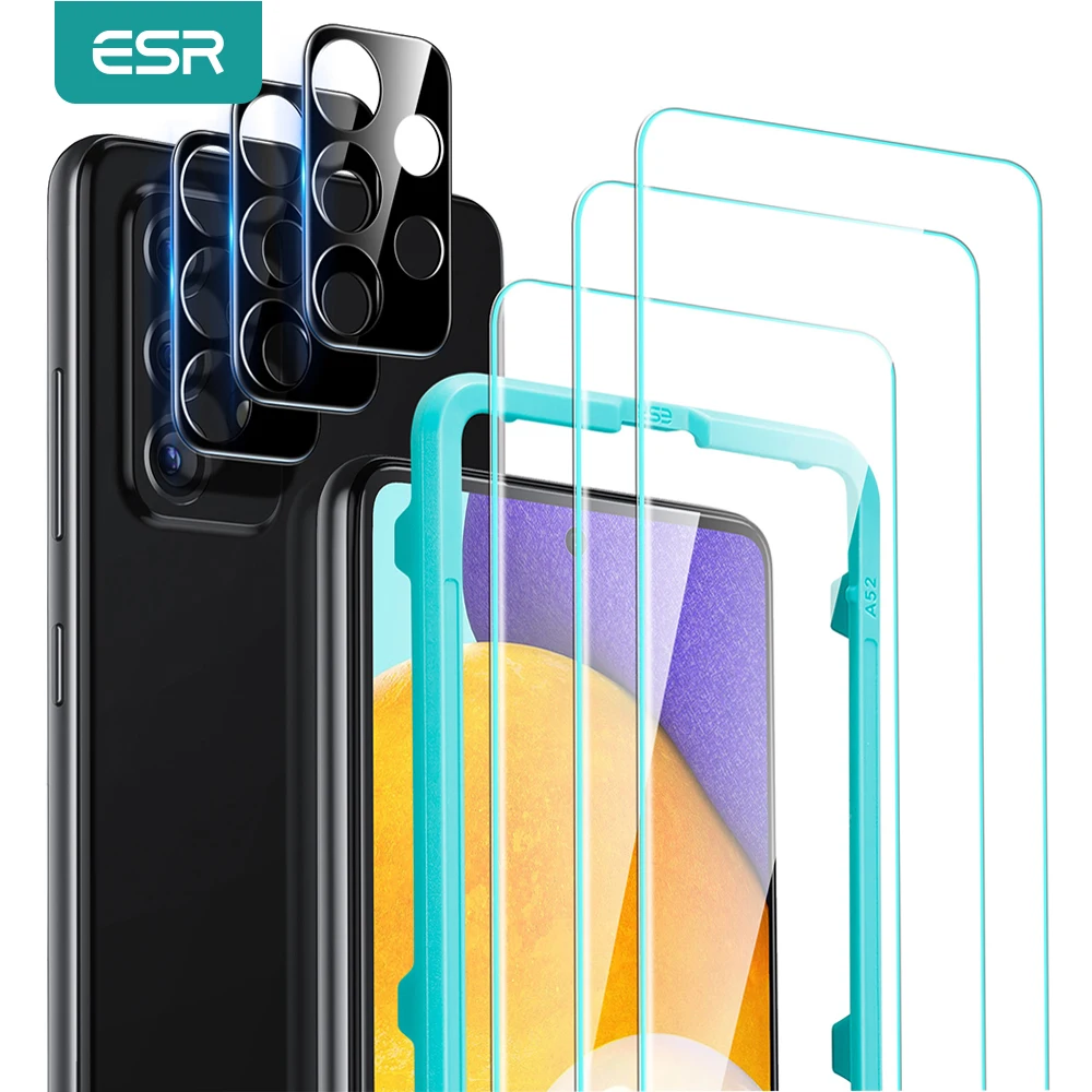 ESR Bundle for Samsung Galaxy A52 3PCS Glass Screen Protecter Camera Lens Film Full Cover Protective Film Glass for Samsung A52