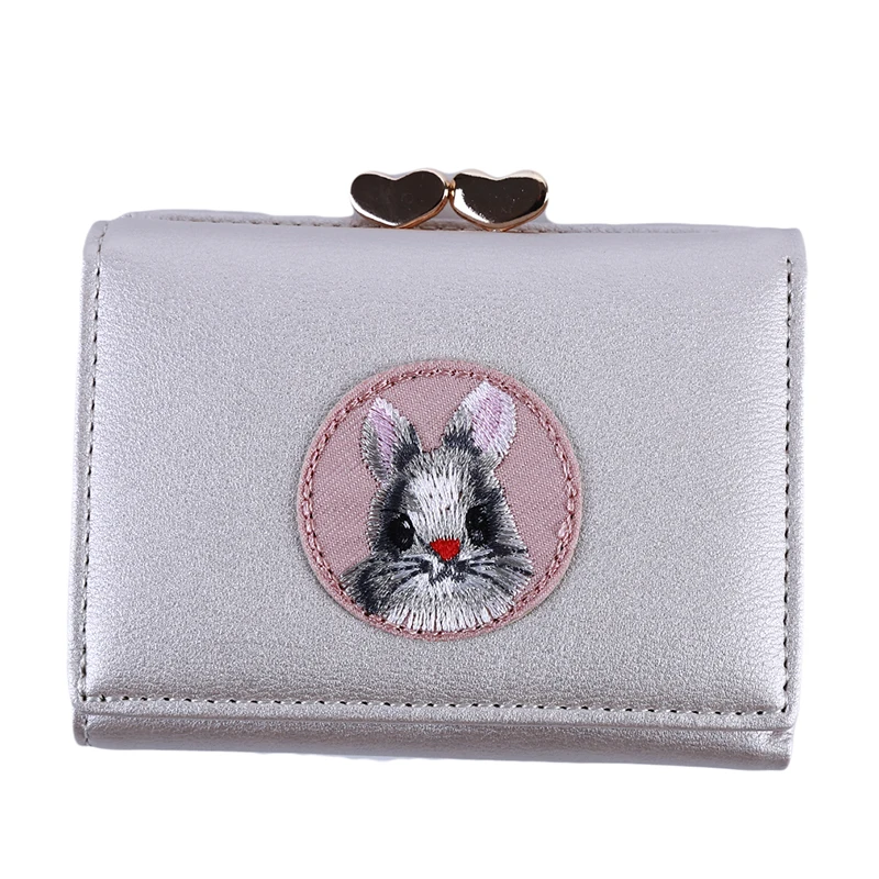 Милые Kawaii короткие женские кошельки многофункциональный кошелек кролик тканевая наклейка кошельки и кошельки переносная Папка Держатель для карт - Цвет: Pearl white