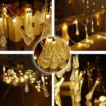 

6M 30LED Raindrop Teardrop Solar Powered String Fairy Lights Colorful Garden Party
