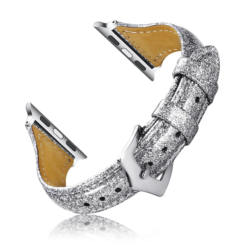 

Leather Strap Bling Glitter Wrist Belt for Apple Watch Band Series 5 4 3 2 1 Thin Bracelet for iWatch 40/44/38/42mm Accessories