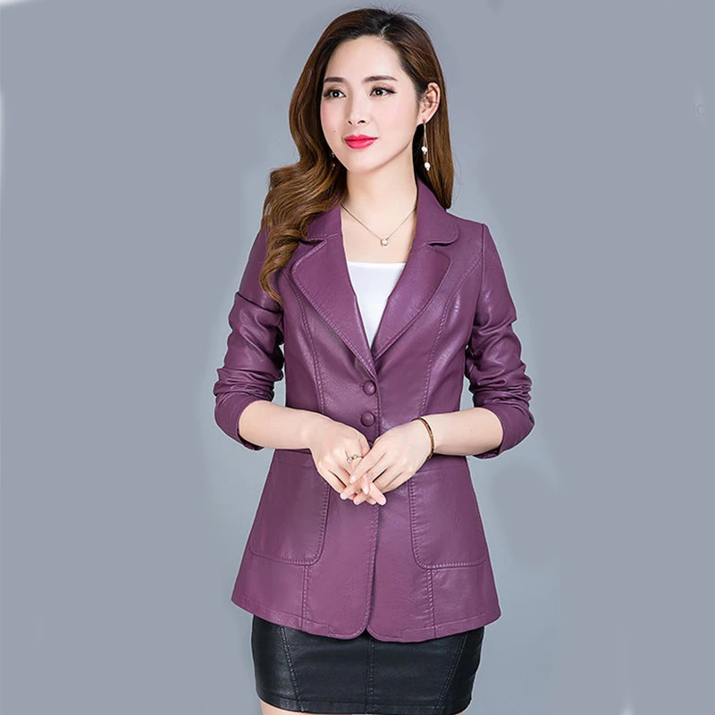 Женская кожаная куртка большого размера весна осень 2020 женские куртки пальто
