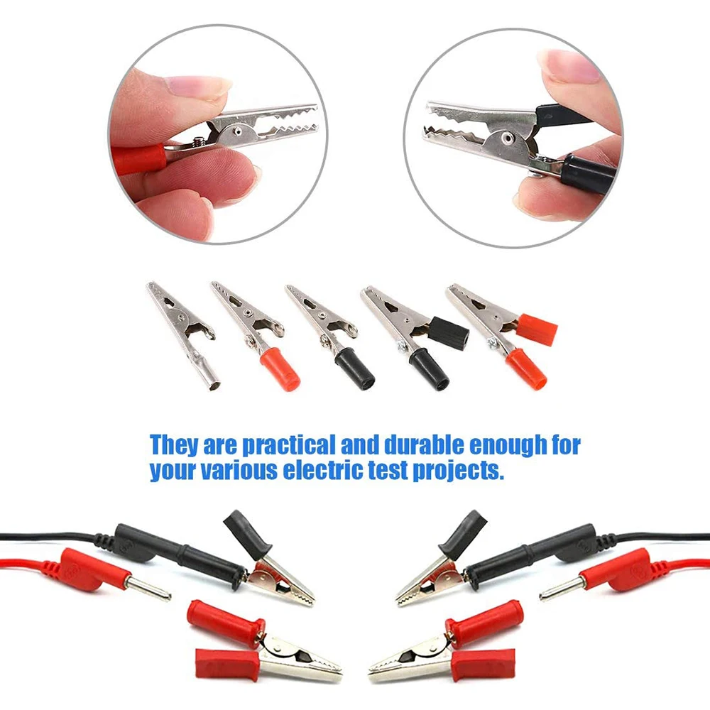 Alligator Clips Test Probes 100pcs/box 50mm Plastic Test Probe Metal Alligator Clip Connector Battery Socket Clip Three Sizes