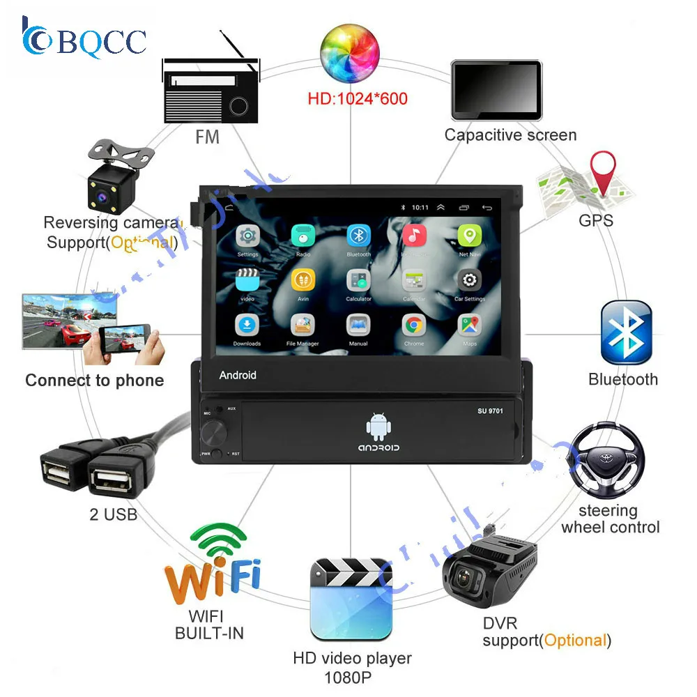 

1din Android 8.1 Quad-Core Car GPS Navigation Player 7'' Universa Radio WiFi Bluetooth MP5 Multimedia + Camera