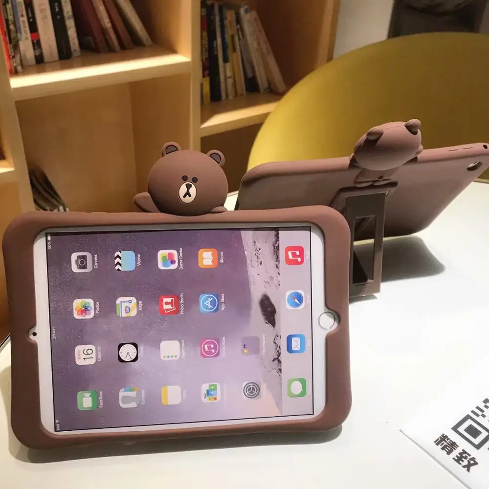 Чехол-подставка для планшета, для Ipad 10,2, retina, силикагель, силиконовый, мультяшный, детский, безопасный Чехол для Apple, Ipad 10,2 дюймов,, чехол+ ручка - Цвет: brown