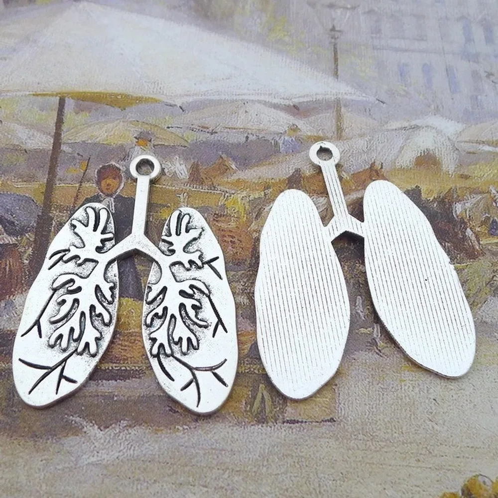 50pcs Lung Charms 30mm x 40mm DIY Jewelry Making Pendant antique silver color | Украшения и аксессуары