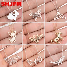 New Stainless Steel Butterfly Rabbit Chihuahua Dog Pendant Necklace for Women Cartoon Animal Choker Necklaces Collares Bijoux