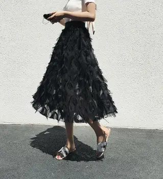 

Women Tutu Long High Waist Maxi Skirt Feather Princess Party Bouffant Skirts