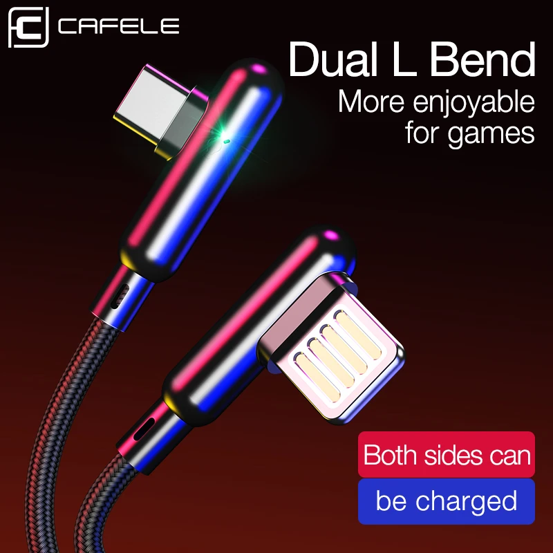 CAFELE 90 градусов игровой USB C кабель для huawei xiaomi samsung oneplus Быстрая зарядка