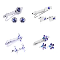 Fashion Business Shirt Sleeve Decorative Buttons Classic Geometric Tie Clips and Cufflinks Set for Men's Luxury Jewelry Gift