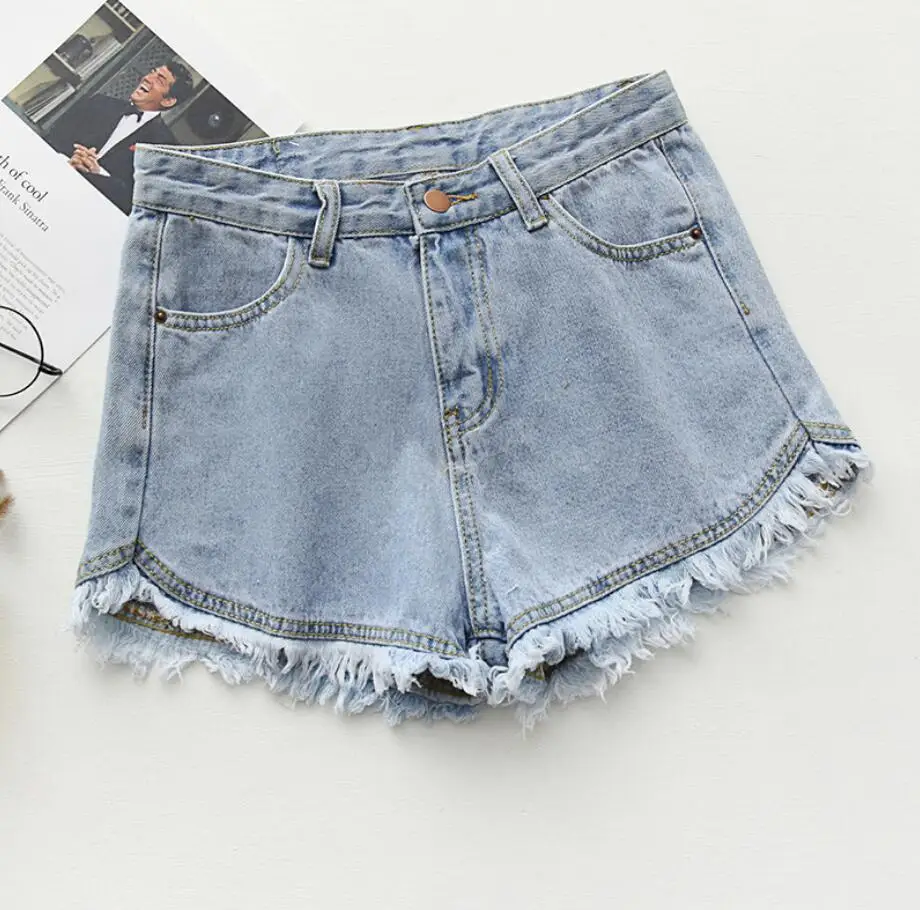 light blue Женские рваные потертые джинсовые шорты с кисточками, высокая талия, новые популярные джинсы, женские джинсовые шорты с карманами, a1309 - Цвет: light blue