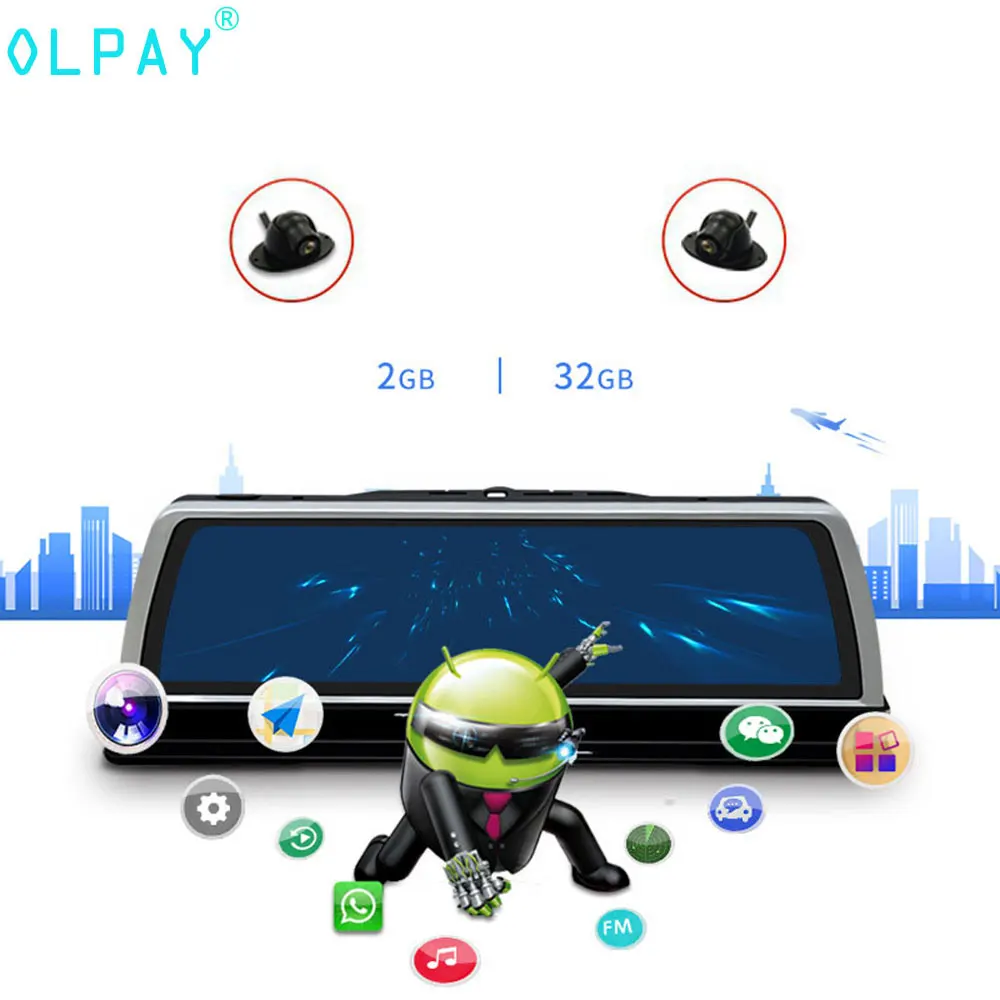 

OLPAY 4 Lens WIFI Car DVR Radar Detector Camera GPS Video Recorder 4G 10 inch 1080P Rearview Mirror Anti Radar Dash Cam ADAS