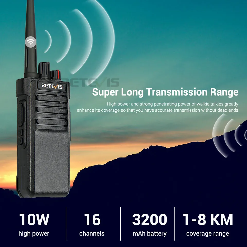 Walkie-talkie 10w Puissant Longue Portée 10 Km Retevis Rt1 Vhf Uhf