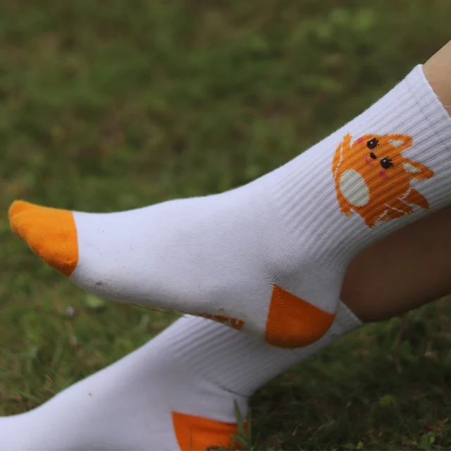 Sinbeauty Women Winter Socks Sports Stockings New Autumn Fashion Jacquard Casual Animal Pattern Print Simple white orange