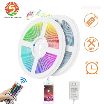 

RGB LED Strip Lights Bluetooth SMD5050 Smart Tape Diode LED Rope Light Strips Kits 44 Key RF Remote Controller 4pin Connector