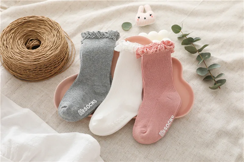 Baby Girls Socks Kids Toddlers Ruffle Knee High Long Soft Cotton Sock Lace Flower Children Infant Girl Socks For 0-5 Years
