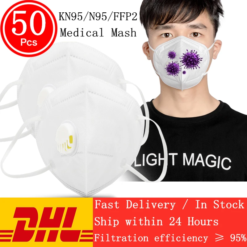 

50pcs KN95 Mask 5 Layers Anti Flu Anti Infection N95 Masks Respirator PM2.5 Protective Safety Same As KF94 FFP3