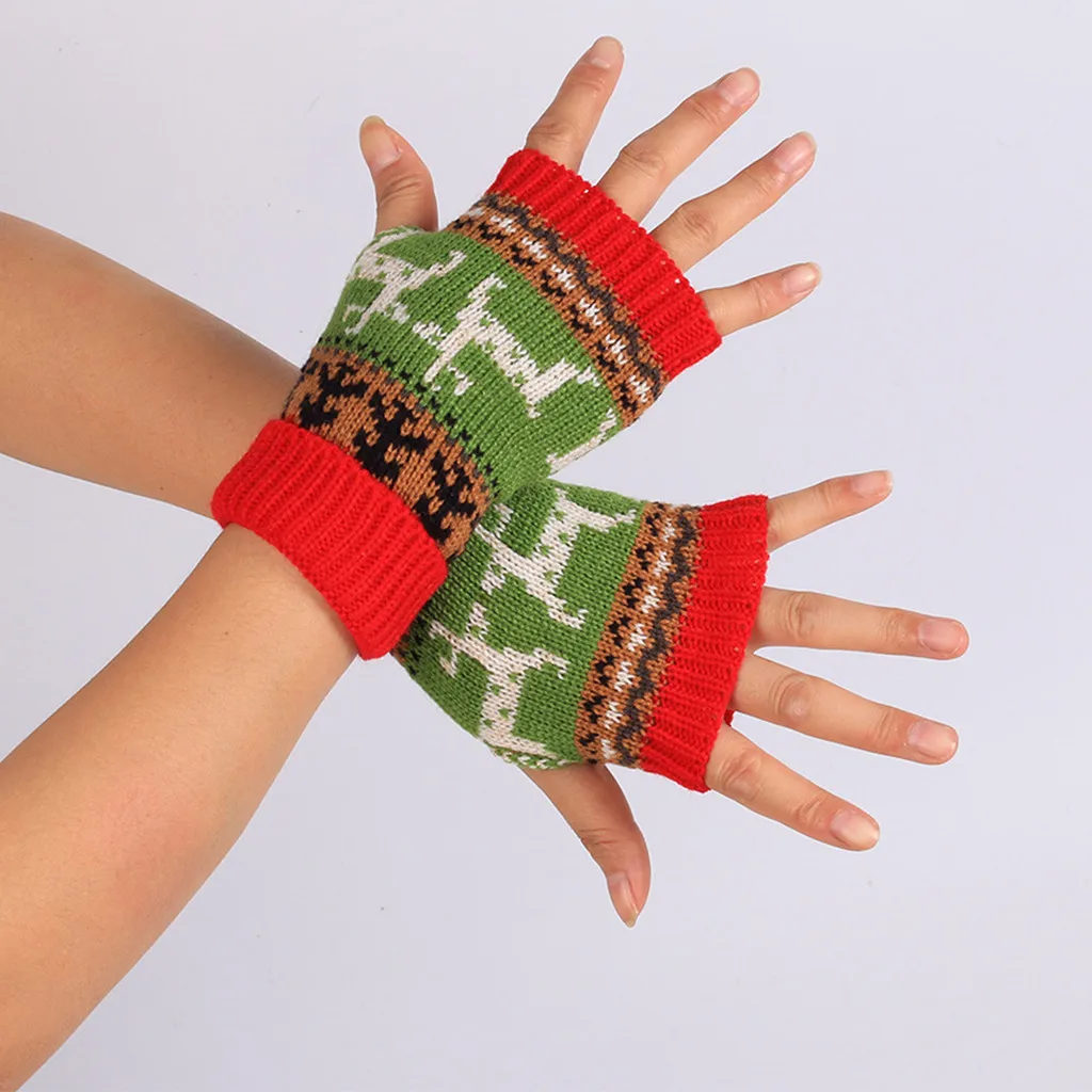 Рождественские Женские перчатки олень толстые вязаные перчатки вязаные без пальцев перчатки для детей перчатки без пальцев, митенки и перчатки Сноуборд luva - Color: Red