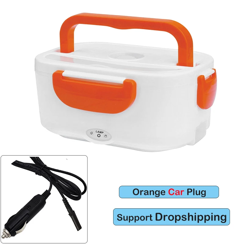 Многофункциональный портативный Электрический нагревательный Ланч-бокс для детей и взрослых, подогреватель пищи, контейнер для риса, для дома и офиса, поставка автомобиля, Прямая поставка - Цвет: Orange Car Plug