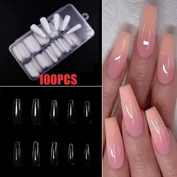 

1box 100Pcs Fashion Long Fake Nail Tip Ballerina False Fingernail Full Cover Manicure Decor Artificial Nail Art Tips