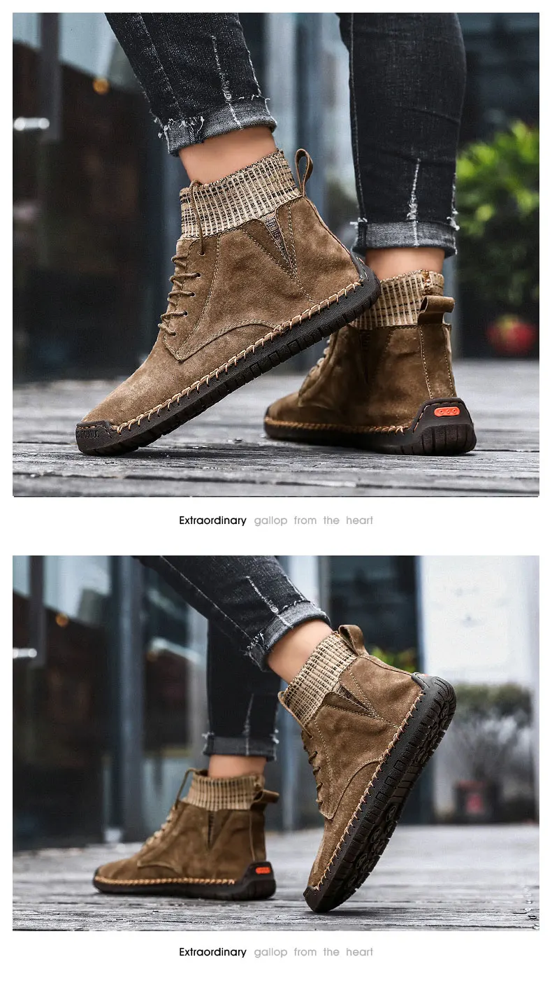 Winter Ankle Boots Men Fur Warm Plush Mens Boots Suede Casual Non-slip Men Shoes Flat Plus Size Comfortable British Style