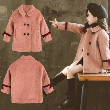 

Woolen Double Breasted Trench Coats Teenage Girls Long Sleeve Winter 2020 Jackets Clothing Children Outerwear Tops Kids Coat