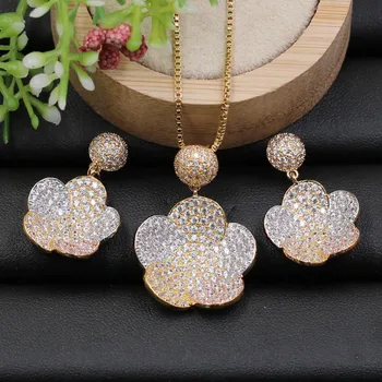 

Vanifin Fashion Jewelry Lovely Cloud Flower Zirconia Micro Pave Necklace with Earrings for Girl Daily Engagement Bridal Gifts