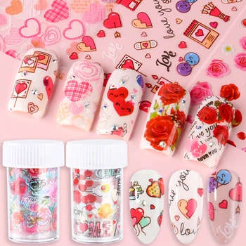 

Colorful Rose Flowers Stickers On Nails Mix Heart Letter Transfer Foil Paper Decoration Nail Art Decals Manicure Design JIB109