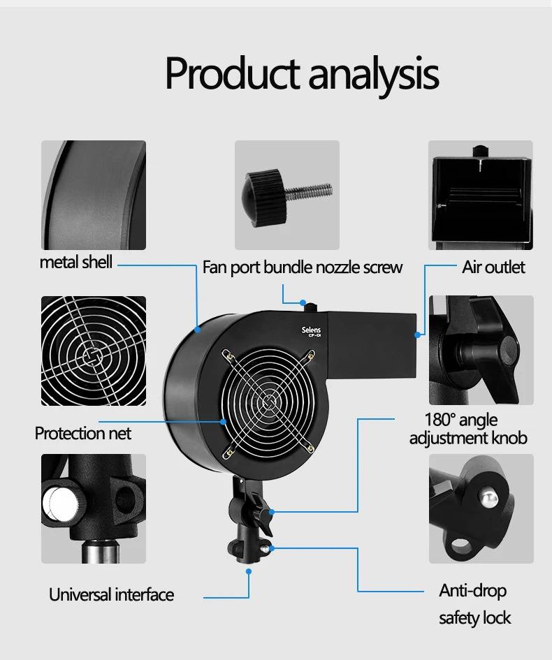 Selens CF-01 Studio photo Photography accessories Wind Hair Blower Stream Fan for Taking Fashion Portrait Photos