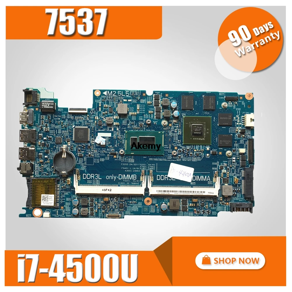 

DOH50 MB 12322-2 PWB:KJ7NX placa base original para DELL 7537 5GRP2 Laptop motherboard CPU SR1EB I7-4500U 100% test ok