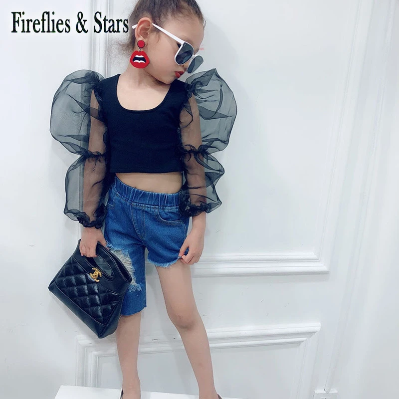 Letnie Dziewczyny T Shirt Dziecko Krotki Top Dzieci Krotka Koszulka Dzieci Streetwear Ubrania Modna Siatka Latka Puff Z Dlugim Rekawem 2 Do 12 Lat Tees Aliexpress