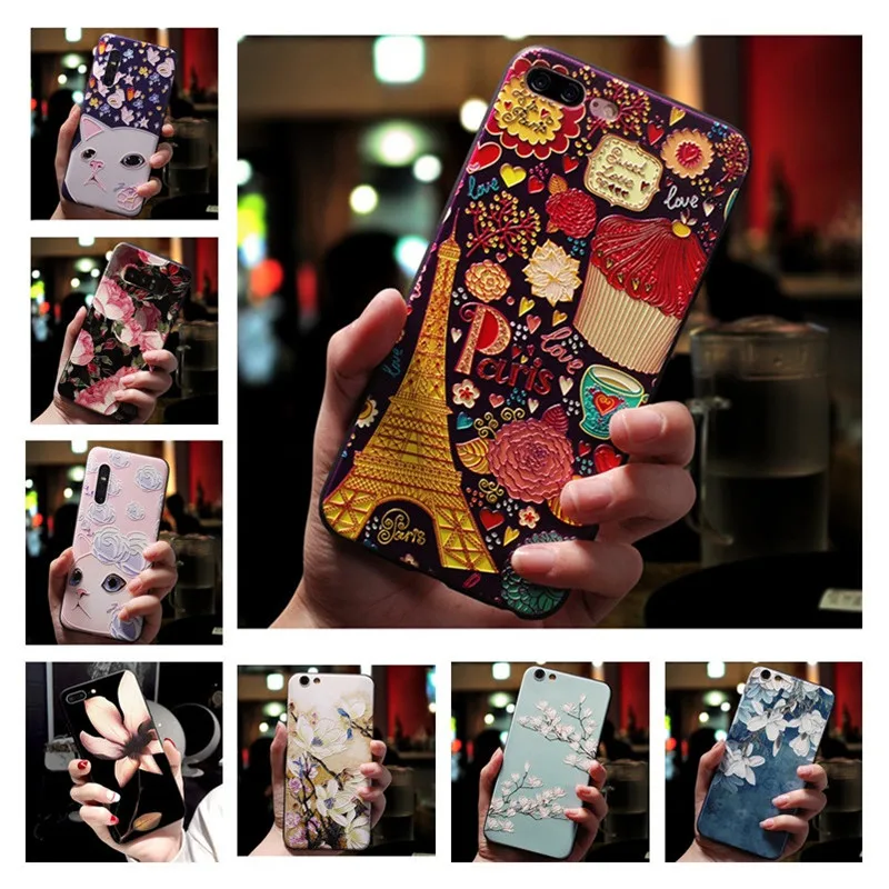 

For Oppo A1k Case 6.1" Silicone 3D Emboss Soft Back Cover Case For OPPO A1k Case Cute Cat Floral Painted Black Frame Bumper Capa