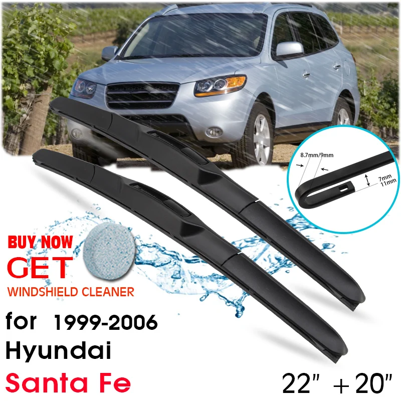 Car Blade Front Window Windshield Rubber Silicon Refill Wiper For Hyundai Santa Fe 1999-2006 LHD / RHD 22