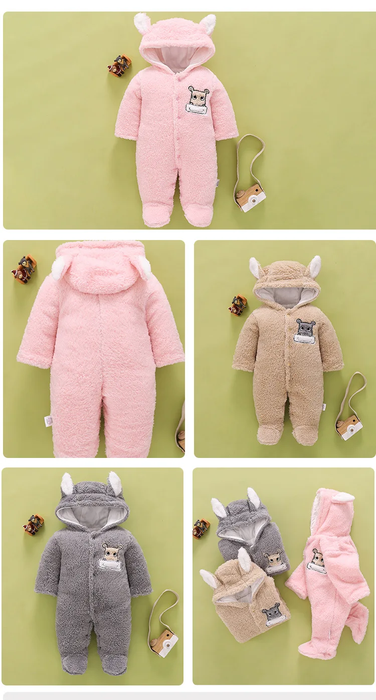 Winter Baby Overalls Fleece Thick Wool Rompers Jumpsuit Infant Clothes