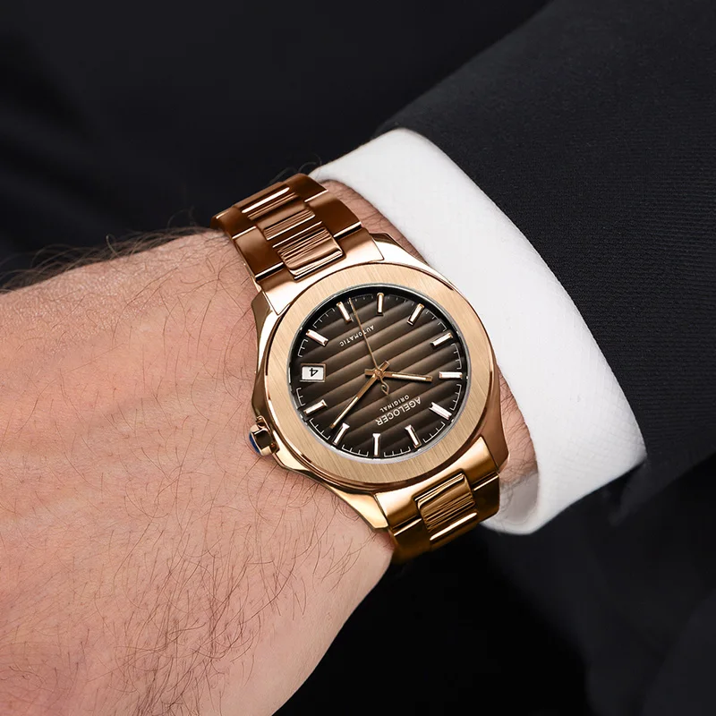 AGELOCER Switzerland Men Watch Automatic Mechanical Watches Role Date Top Luxury Brand Brown Wrist watch Clock Relogio Masculino