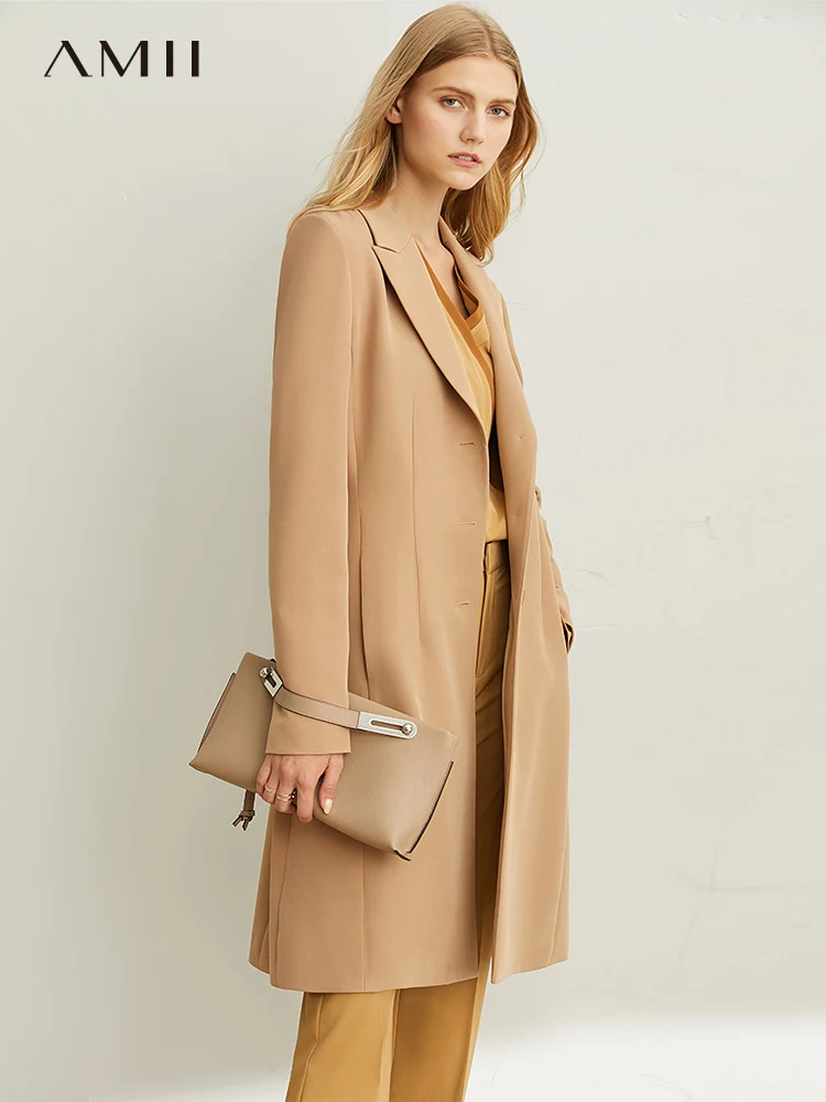 Ami's Минималистичная мода, высококачественный костюм, осень новая стройная фигура-лестный отворот, длинное пальто