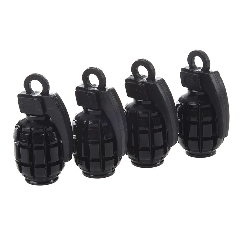 

SODIAL(R) 4 Pcs Metal Plastic Pure Black Grenade Shape Car Tire Valve Cap