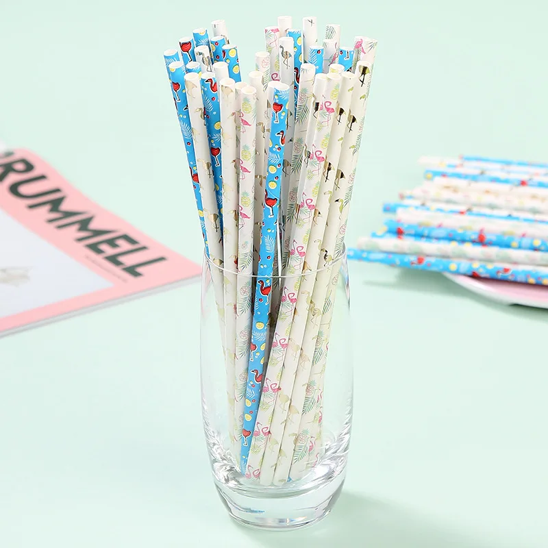 

Cross Border Flamingo Drawings Straw Environmentally Friendly Creative Colored Paper Straw Disposable Biodegradable Paper Straw