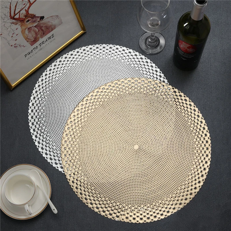 Gold/silver Round Pvc Placemat Table Mats Coaster Pads Heatresistant