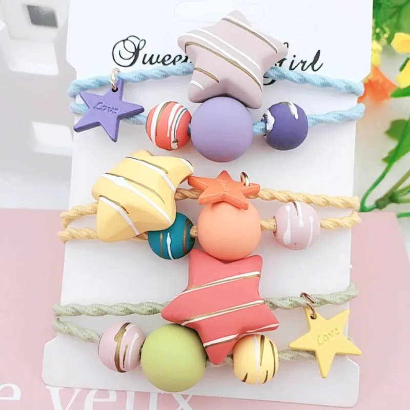 120pcs/lot DIY Simple Striped Five-pointed Star Balls Hair Band Beads Rubber Band Hair Styling Tools Accessories HA1348