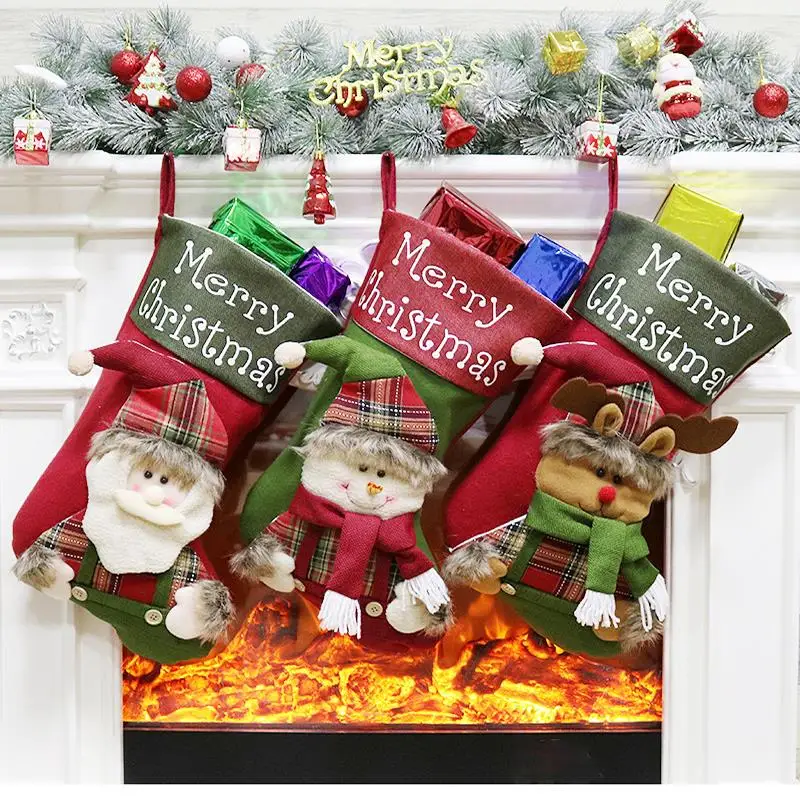 

Candy Bag Christmas Stocking Cloth Fireplace Party Ornaments Market Home Decor Shop Xmas Stock Delicate Hanging New Year