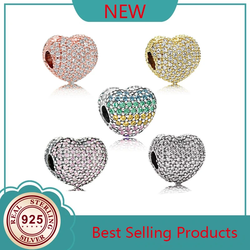 

Genuine 925 Sterling Silver Sparkling Heart Clip Charm Fit Original Women's Beads Bracelet & Necklace Women Fine Jewelry