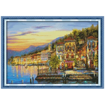 

The streetlights came on every night counted printed on the canvas 11CT 14CT DIY kit Cross Stitch embroidery needlework Sets