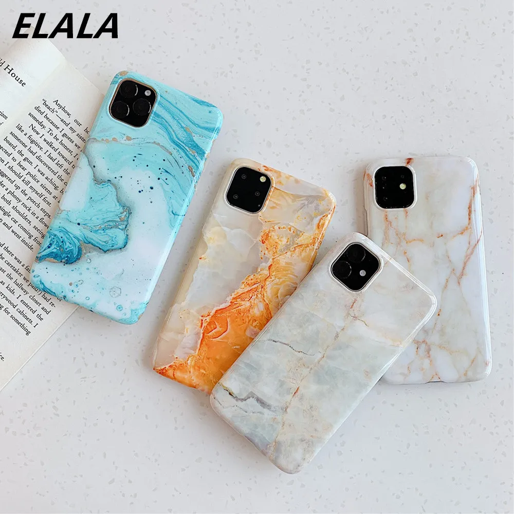 Блестящий Мраморный чехол ELALA для iPhone 11 Pro Max мягкий силиконовый карамельного