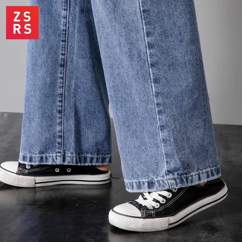 2019 New Products Autumn Winter Women Fashion High-rise wide-leg jeans Women's large size Loose blue Trousers stitching pocket 2019 New Products Autumn Winter Women Fashion High-rise wide-leg jeans Women's large size Loose blue Trousers stitching pocket