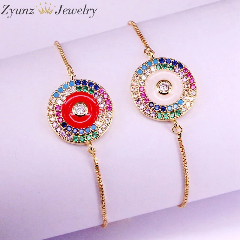 10 шт, эмалированные глаза и микро проложить радужные круглые, с цирконом соединитель цепи Подвески браслет для женщин девочек