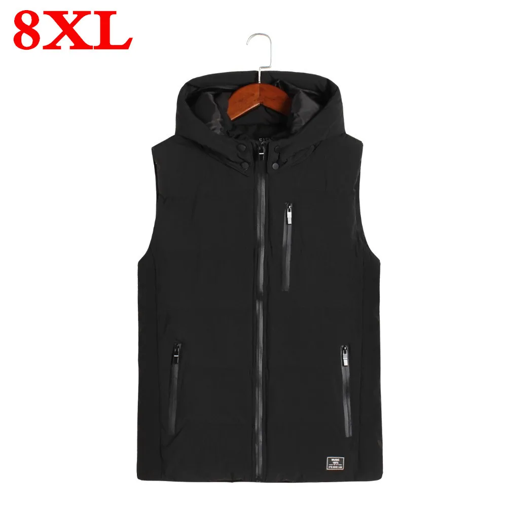 Новый мужской хлопковый жилет размера плюс 8XL 7XL зимний модный с капюшоном
