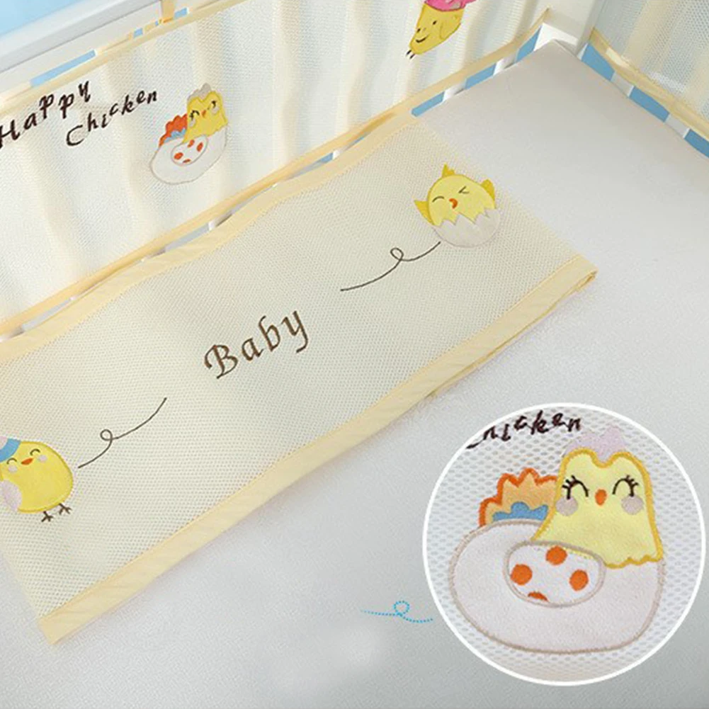 

Washable Cartoon Printing Crib Bed Bumper Mesh Baby Collision-Proof Safety Portable Half Around Breathable Nursery Summer